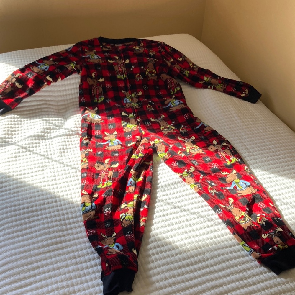 Cozy Red Plaid Onesie with Cartoon Characters